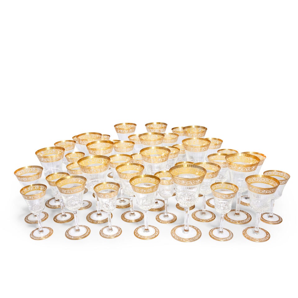 An extensive suite of St Louis 'Thistle Gold' pattern cut and gilt decorated glassware 20th cent... - 3