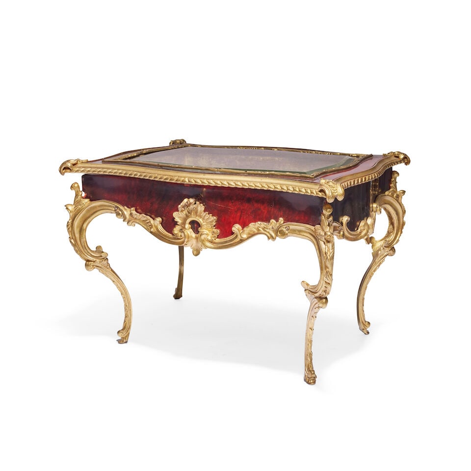 A late 19th century French gilt bronze mounted burr mahogany miniature bijouterie table With eng... - 3