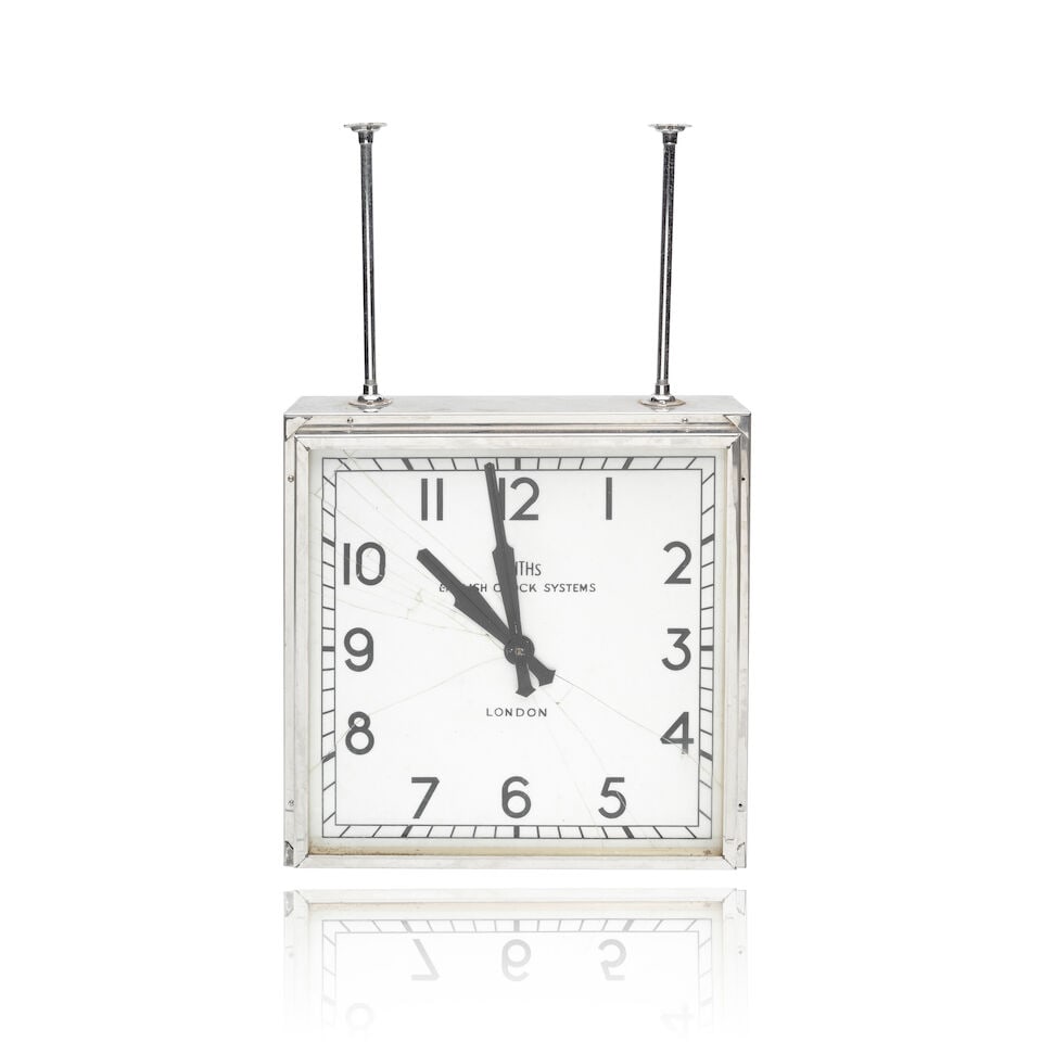 An impressive chromium plated double-sided ceiling mounted store timepiece The dial signed Smit... - 2