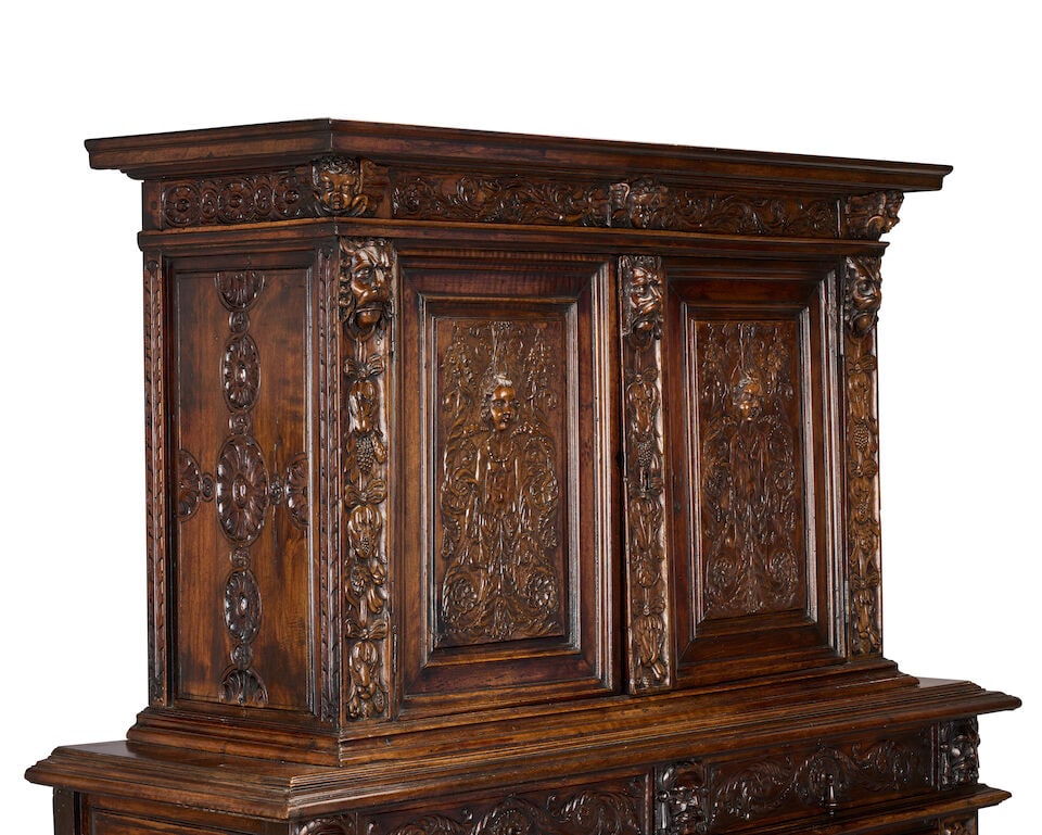 A French walnut meuble a deux corps Parts probably 17th century, with some restorations as well ... - 2