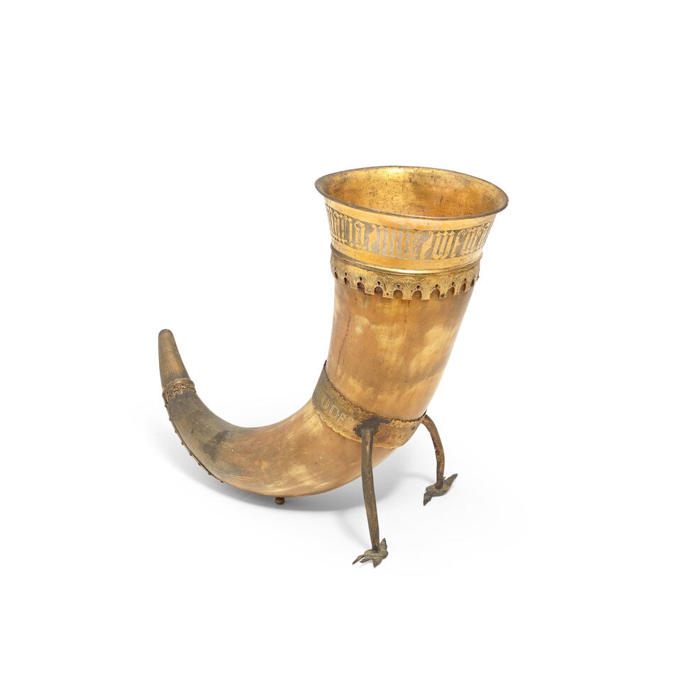 A Scandinavian brass mounted drinking horn Possibly 17th century with later additions (1 of 1)
