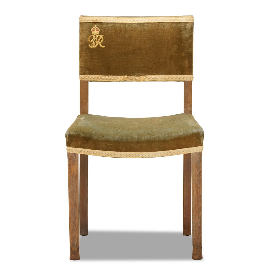 An oak George VI Coronation chair together with its matching stool 1937, The chair by W. Hands &... - 3