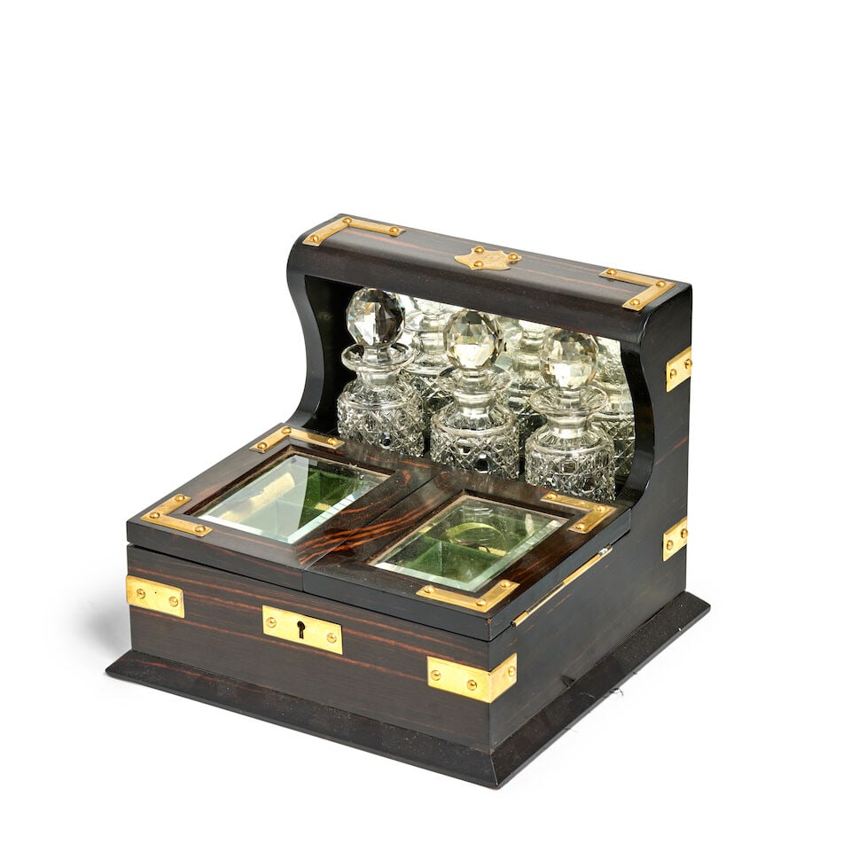 A good late Victorian brass mounted coromandel ladies combination scent bottle and jewellery cas... (1 of 2)