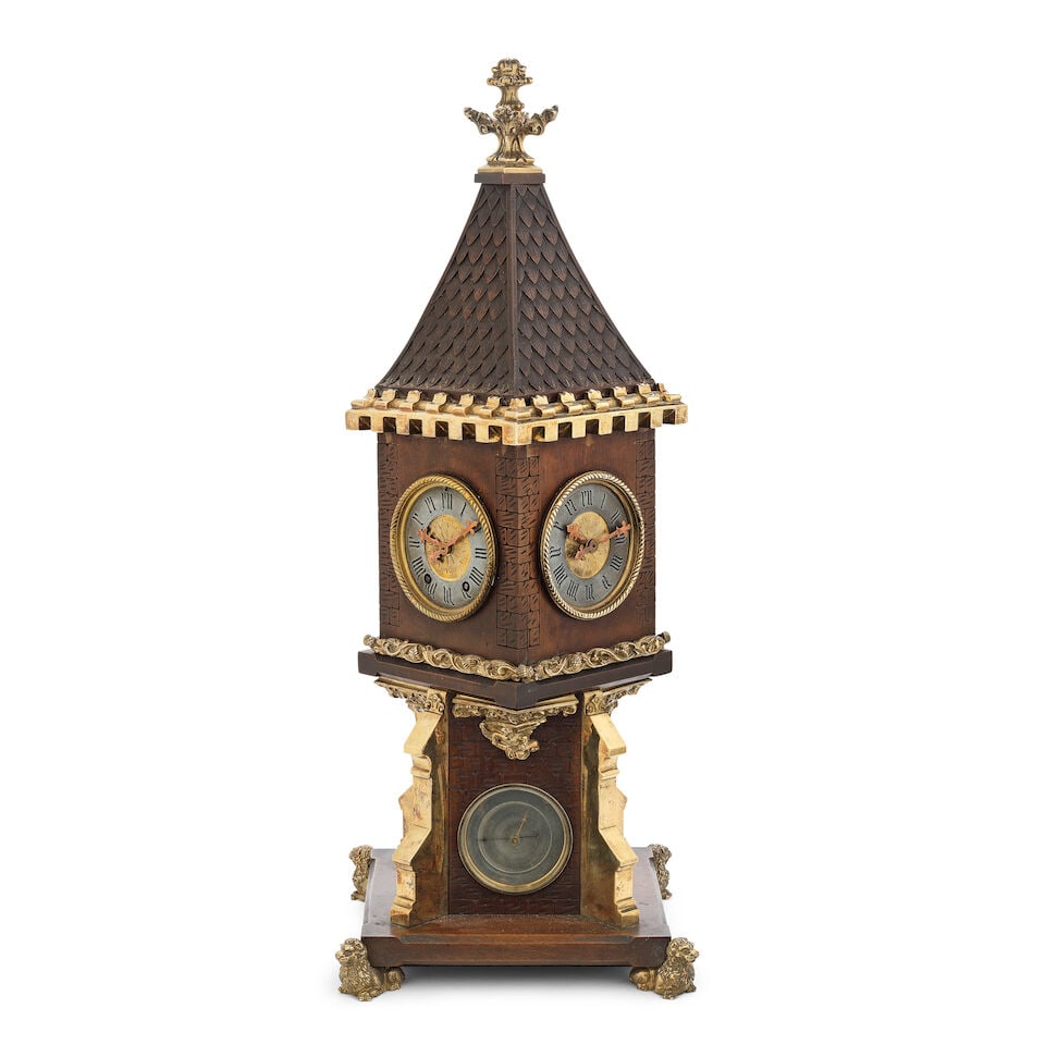 A late 19th/early 20th century German polished brass mounted and oak stained carved wood novelty... (1 of 2)