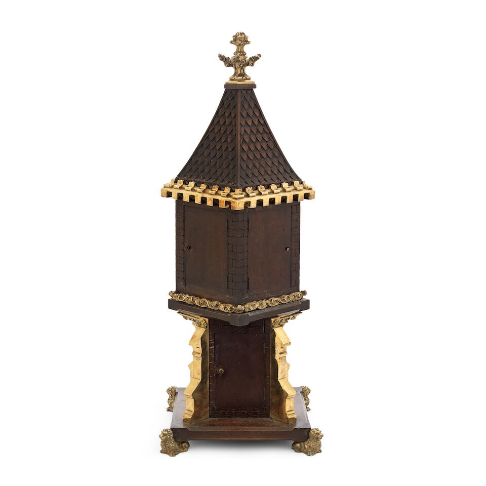 A late 19th/early 20th century German polished brass mounted and oak stained carved wood novelty... - 2