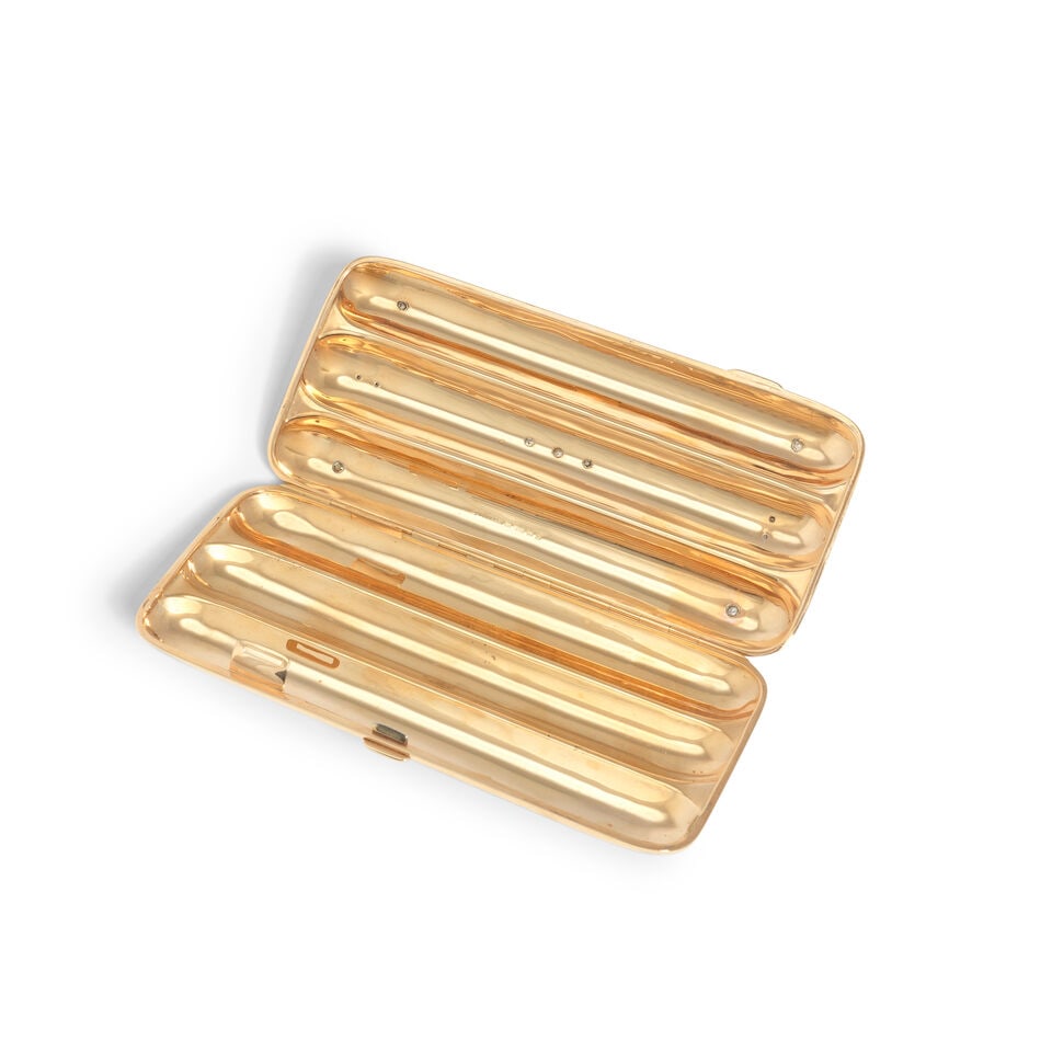 A 15 carat gold and diamond set cigar case makers mark rubbed, probably by E E Thompson & Sons L... - 2