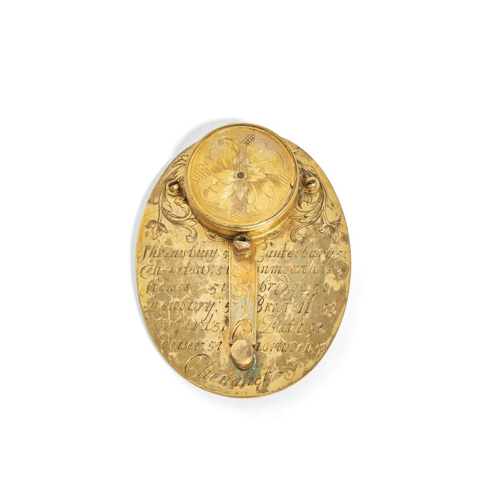 A Chevalier oval gilt brass Butterfield-type dial, French, circa 1700, - 2