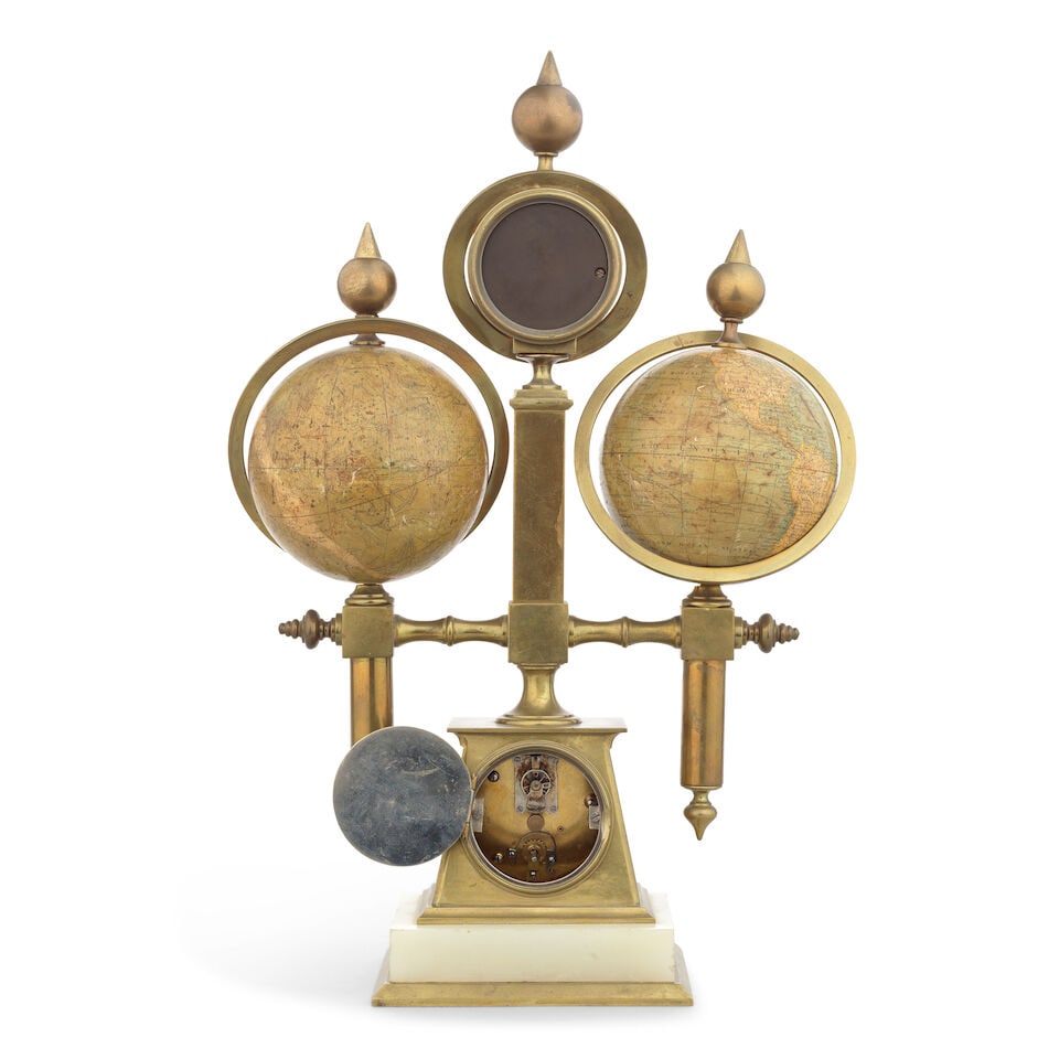 A rare E Bertraux brass compendium globe timepiece, French, late 19th century, - 2