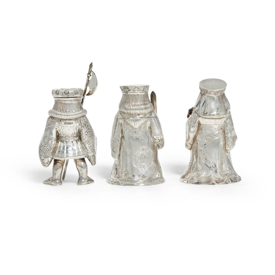 A Victorian novelty silver three-piece condiment set maker's mark AF, London 1887 (3) - 2