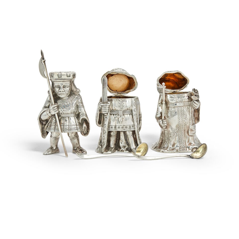 A Victorian novelty silver three-piece condiment set maker's mark AF, London 1887 (3) - 3