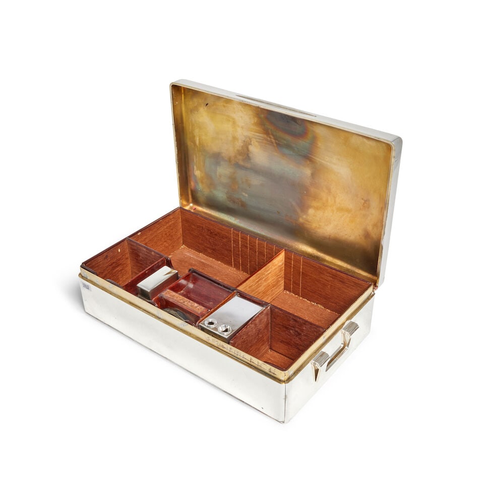 An Edwardian large silver two-handled cigar and cigarette box, fitted with lighter, cutter and a... - 3