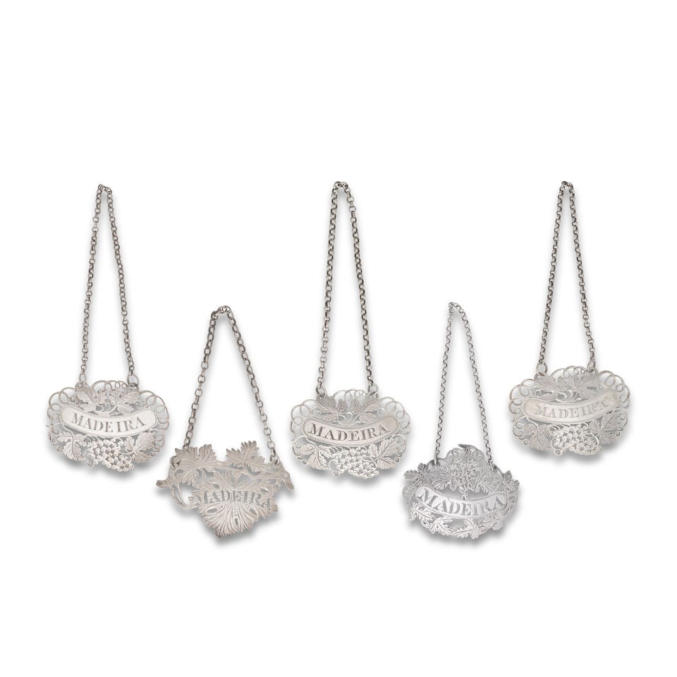 A collection of thirteen silver vine leaf MADEIRA labels and other alternative titles various ma... - 3