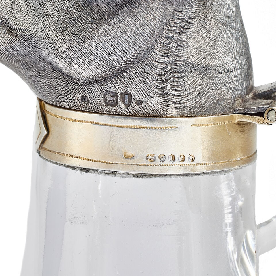 A Victorian novelty silver-mounted 'dogs head' claret jug maker's mark J.B, possibly for Jane Br... - 2