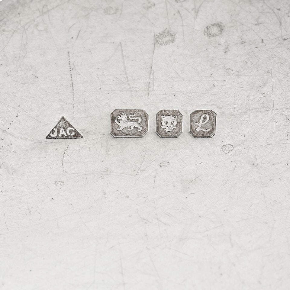 A cased set of six silver menu / place card holders J A Campbell, London 1985 - 2