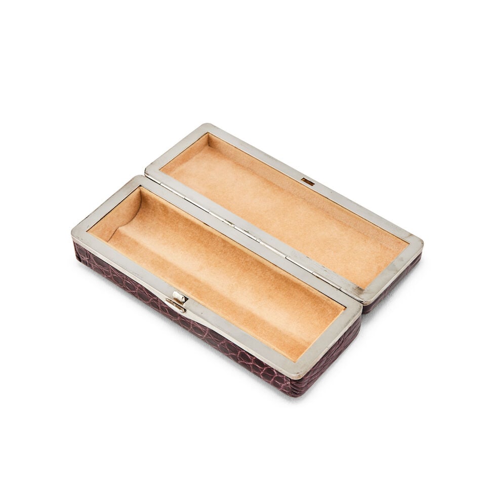 ASPREY: a silver-mounted purple stained crocodile cigar box Asprey & Co Ltd, London 2003 - 2