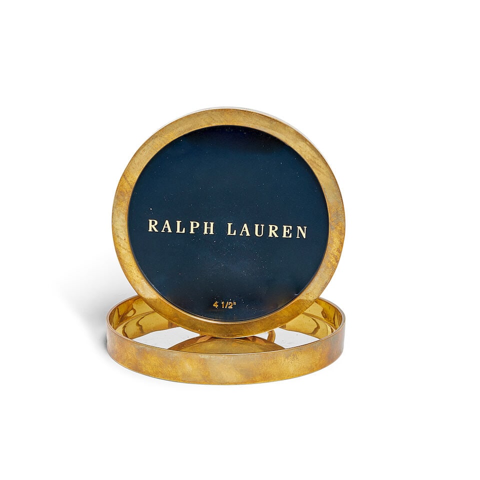 RALPH LAUREN: a brass and leather folding photograph frame stamped RL - 2