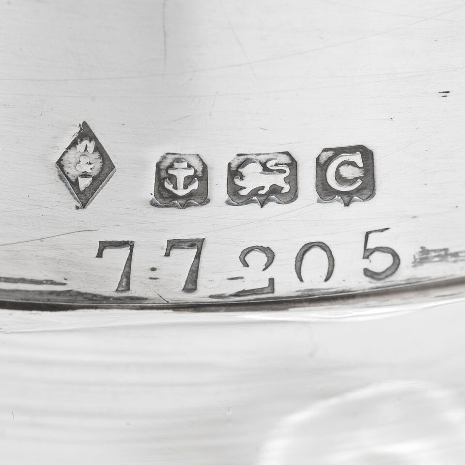 A silver-mounted glass cocktail shaker maker's mark W&P, in a vertical lozenge punch, Birmingham... - 2