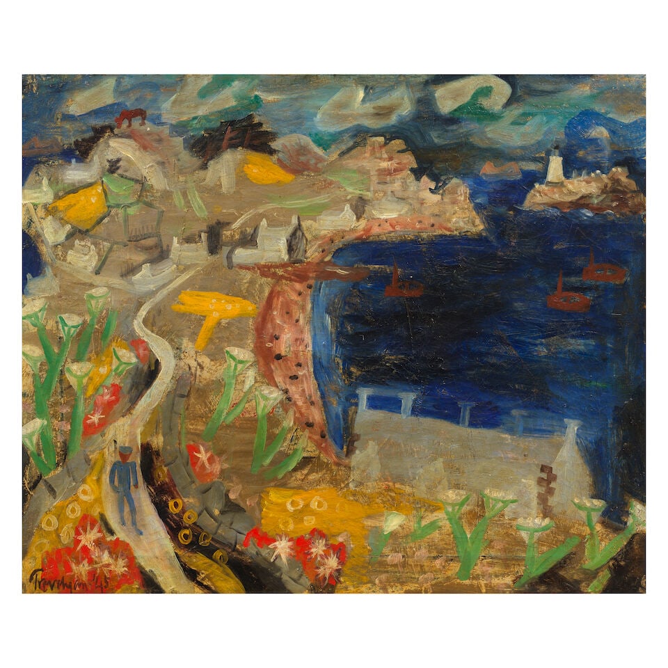 Julian Trevelyan R.A. (British, 1910-1988) Tresco, Isles of Scilly: Julian Trevelyan R.A. (British, 1910-1988) Tresco, Isles of Scilly signed and dated 'Trevelyan 45' (lower left) oil on canvas 51.5 x 61.5cm (20 1/4 x 24 3/16in). Footnotes: Provenance Acquired by the