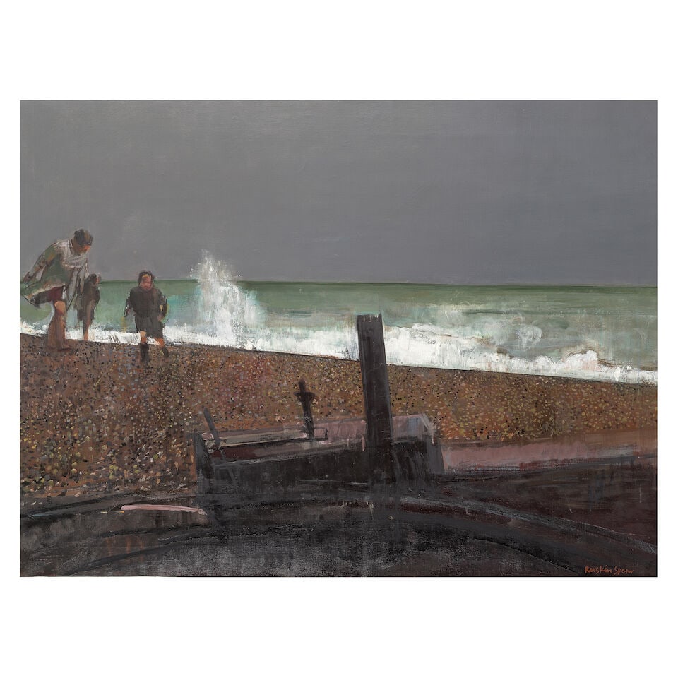 Ruskin Spear R.A. (British, 1911-1990) Waves on the Beach (Painted circa 1965): Ruskin Spear R.A. (British, 1911-1990) Waves on the Beach signed 'Ruskin Spear' (lower right) oil on canvas 80 x 109cm (31 1/2 x 42 15/16in). Painted circa 1965 Footnotes: Provenance N G Maconochie