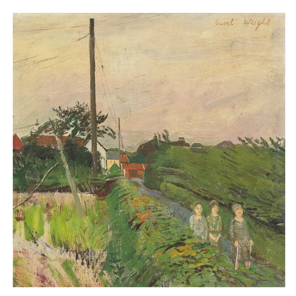 Carel Weight R.A. (British, 1908-1997) Three Ladies on a Country Lane: Carel Weight R.A. (British, 1908-1997) Three Ladies on a Country Lane signed 'Carel Weight' (upper right) oil on canvas 40.5 x 40.5cm (15 15/16 x 15 15/16in). Footnotes: Provenance With Manor House Ga