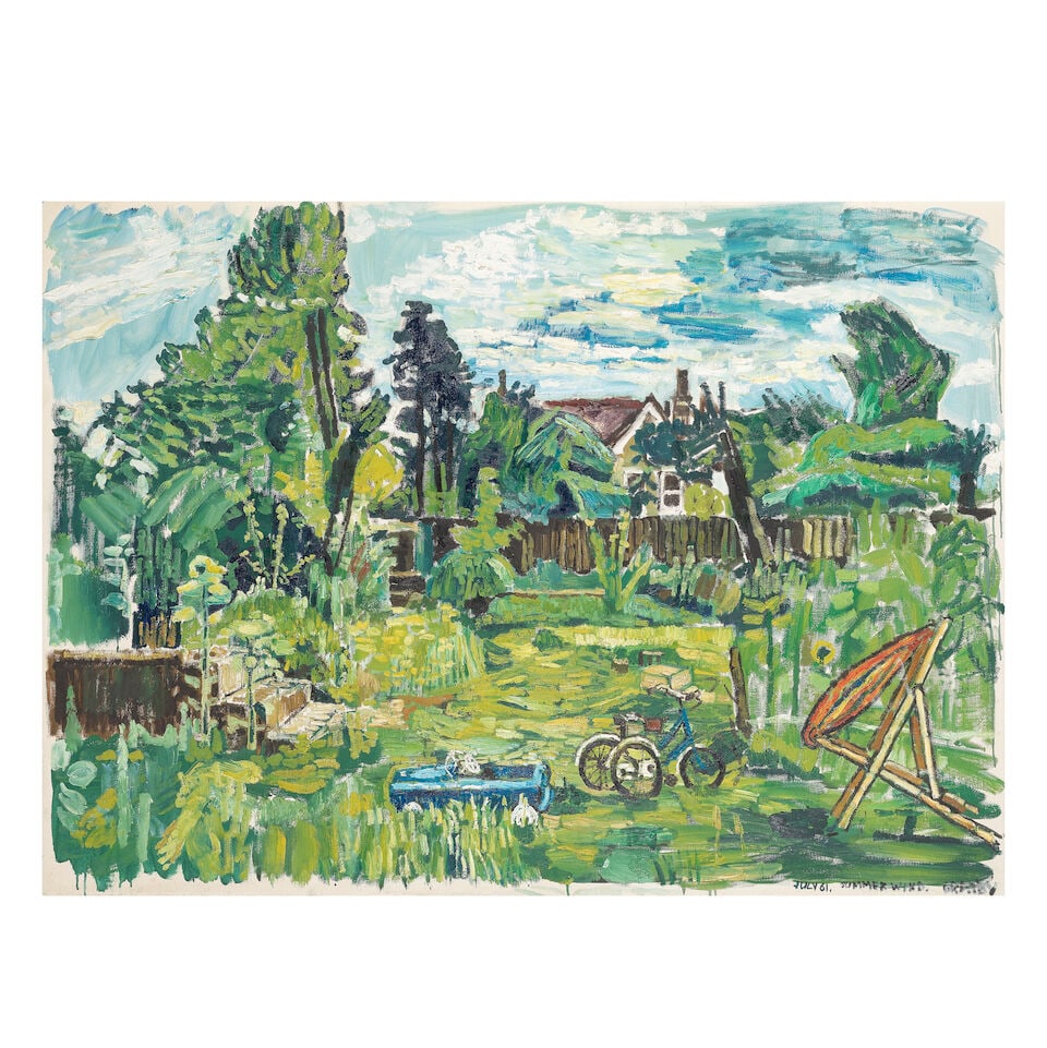 John Bratby R.A. (British, 1928-1992) Summer Wind: John Bratby R.A. (British, 1928-1992) Summer Wind signed, titled and dated 'JULY 61. SUMMER WIND. BRATBY' (lower right) oil on canvas 86 x 122cm (33 7/8 x 48 1/16in). Footnotes: Provenance With Zwemme