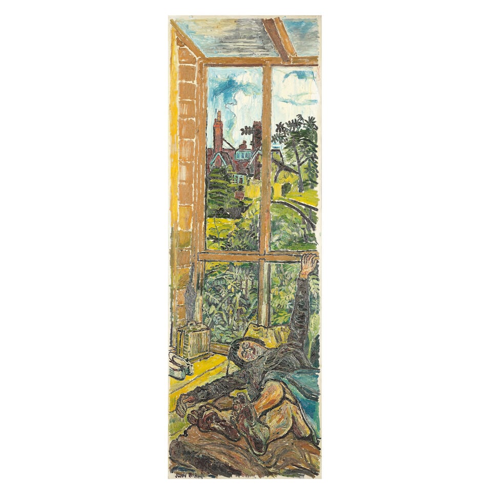 John Bratby R.A. (British, 1928-1992) Gloria Spreadeagled (Painted circa 1960): John Bratby R.A. (British, 1928-1992) Gloria Spreadeagled signed 'John Bratby' (lower left) oil on canvas 182 x 61cm (71 5/8 x 24in). Painted circa 1960 Footnotes: Provenance With The Phoenix Galle