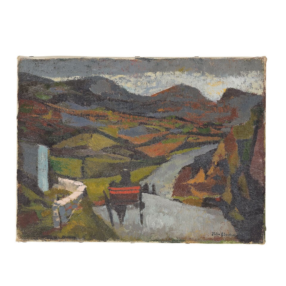 John Elwyn (British, 1916-1997) Horse and Cart (unframed): John Elwyn (British, 1916-1997) Horse and Cart signed 'John Elwyn' (lower right) oil on canvas 23 x 30.5cm (9 1/16 x 12in). (unframed) This lot is subject to the following lot symbols: AR AR Goods sub