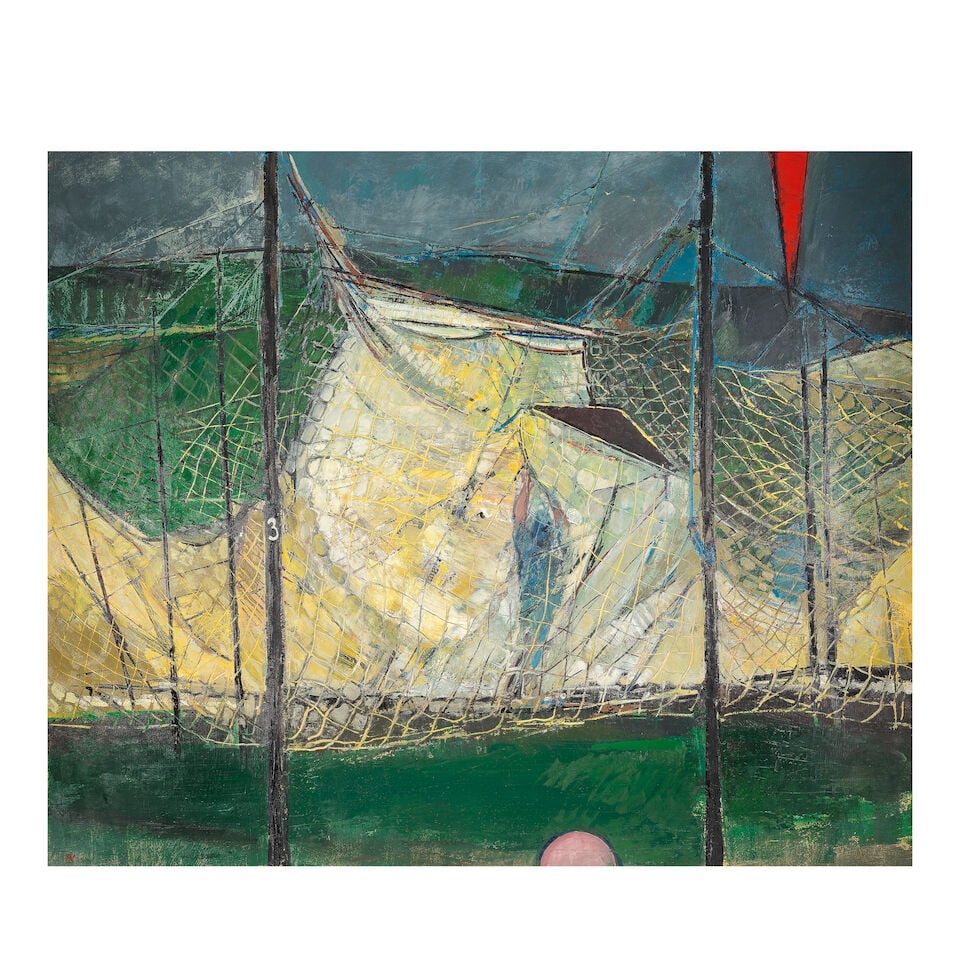 Peter Coker R.A. (British, 1926-2004) Mending Salmon Nets, Achiltibuie (1 of 3)