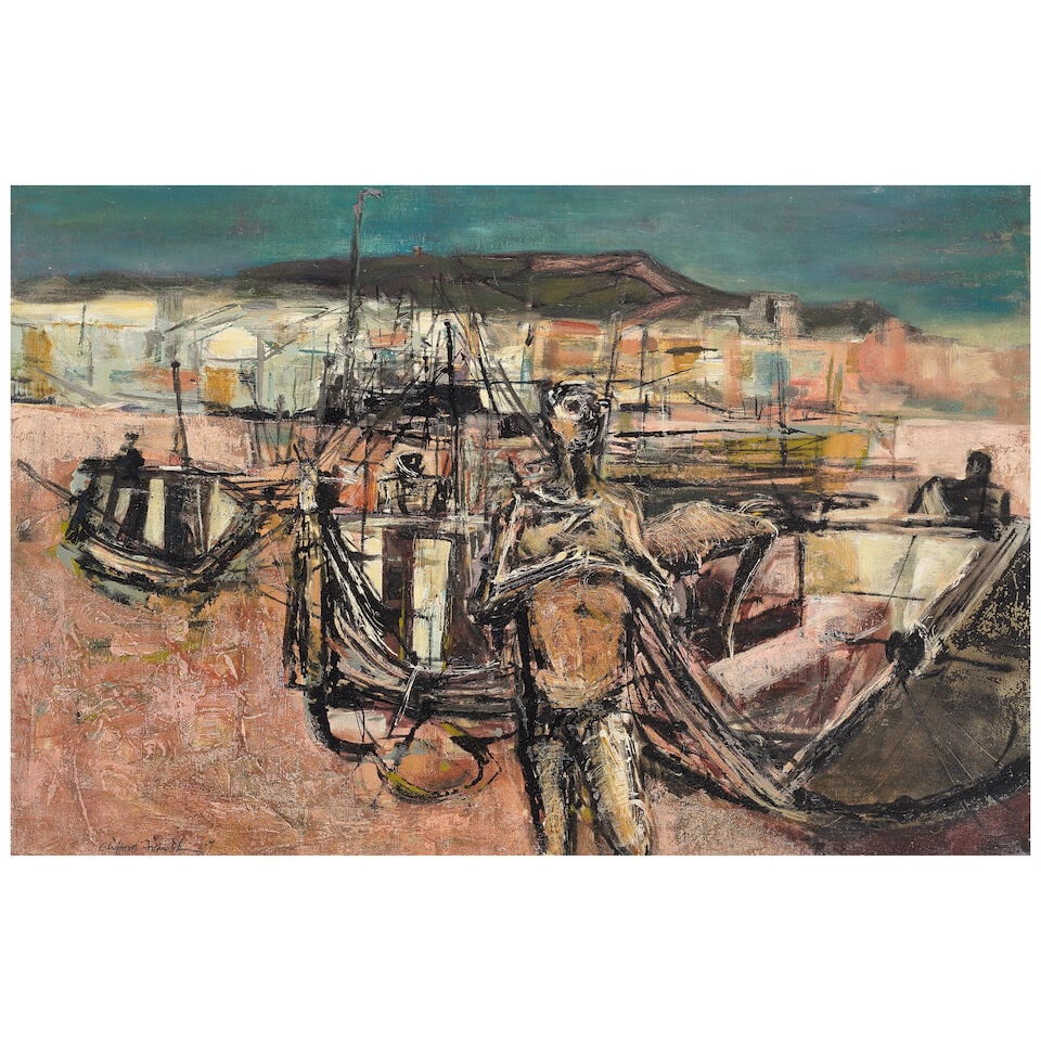 Clifford Fishwick (British, 1923-1997) Beach with Figures and Boats (1 of 3)