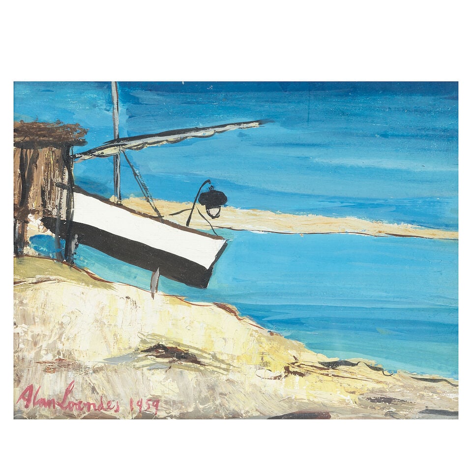 Alan Lowndes (British, 1921-1978) Spanish Finishing Boat: Alan Lowndes (British, 1921-1978) Spanish Finishing Boat signed and dated 'Alan Lowndes 1959' (lower left) acrylic on board 20 x 27.5cm (7 7/8 x 10 13/16in). Footnotes: Provenance With Crane Kalman