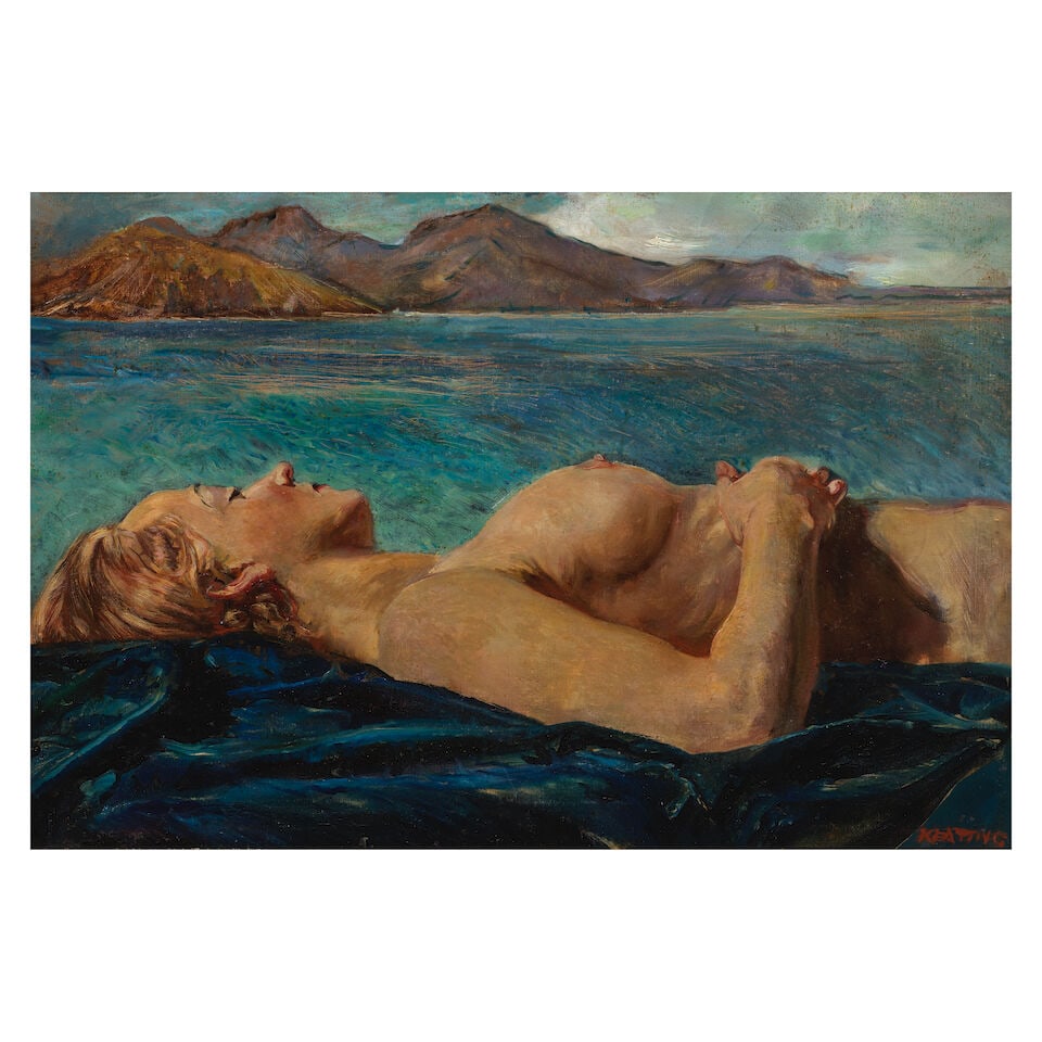 Seán Keating P.R.H.A. (Irish, 1889-1977) Nude: Seán Keating P.R.H.A. (Irish, 1889-1977) Nude signed 'KEATING.' (lower right); further signed 'KEATING' (on canvas verso) oil on canvas 51 x 76cm (20 1/16 x 29