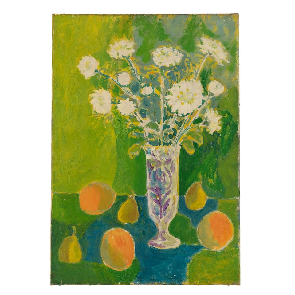 Breon O'Casey (British, 1928-2011) Still life with Vase and Fruit (unframed) (1 of 2)