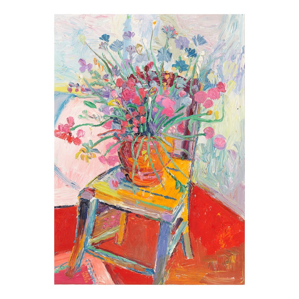 Fred Yates (British, 1922-2008) Still Life with Flowers on a Chair (1 of 3)