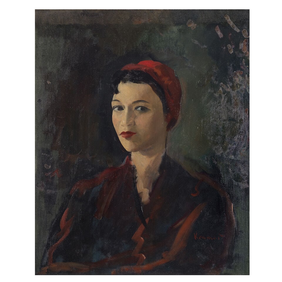 Jacob Kramer (British, 1892-1962) Miss Elizabeth Welsh: Jacob Kramer (British, 1892-1962) Miss Elizabeth Welsh signed 'Kramer' (lower right); further signed and titled 'Miss Elizabeth Welsh by Jacob Kramer' (on canvas overlap), also signed, titled and