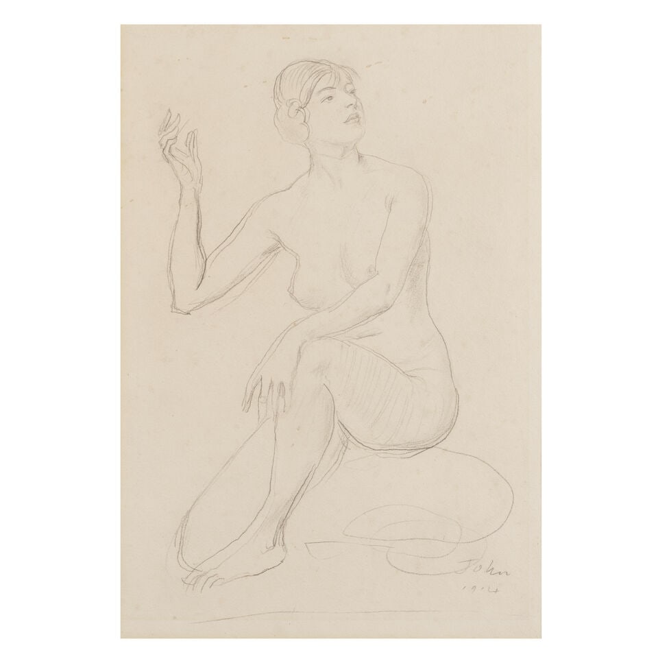 Augustus Edwin John O.M., R.A. (British, 1878-1961) Seated Nude (unframed): Augustus Edwin John O.M., R.A. (British, 1878-1961) Seated Nude signed and dated 'John/1914' (lower right) pencil on paper 37.5 x 26cm (14 3/4 x 10 1/4in). (unframed) Footnotes: Provenance The Estate