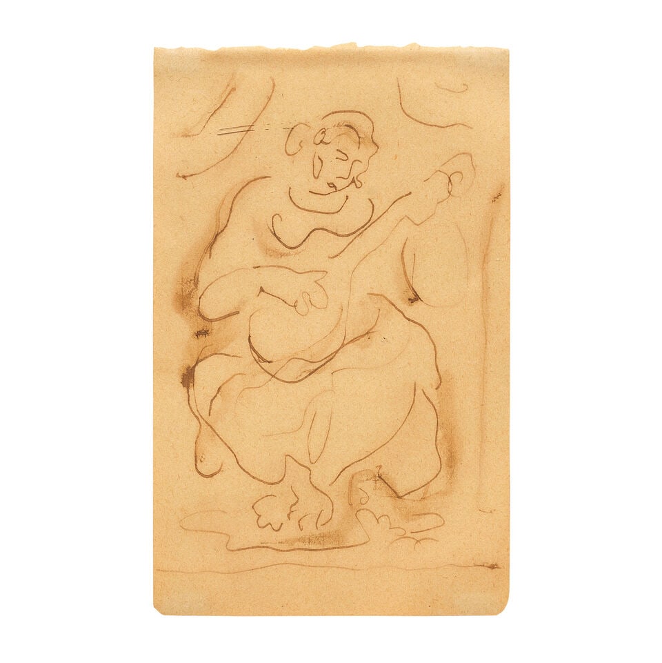 Duncan Grant (British, 1885-1978) Woman Playing Mandolin (Executed circa 1924): Duncan Grant (British, 1885-1978) Woman Playing Mandolin pen and ink on paper 16 x 10cm (6 5/16 x 3 15/16in). Executed circa 1924 Footnotes: Provenance The Artist, by whom gifted to Richard