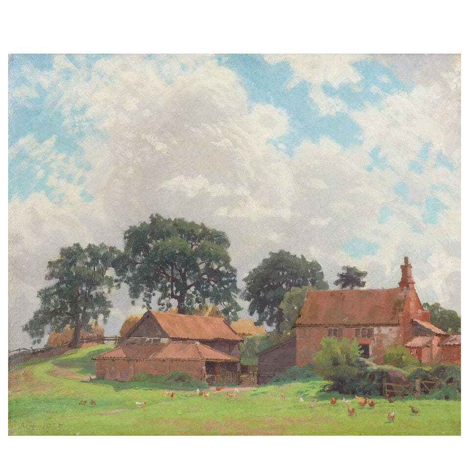 Allan Gwynne Jones (British, 1892-1982) Summer Farm Scene: Allan Gwynne Jones (British, 1892-1982) Summer Farm Scene signed with initials and dated 'AGJ 1935' (lower left) oil on canvas 50 x 59.5cm (19 5/8 x 23 3/8in). Footnotes: Provenance Acquired by the fa