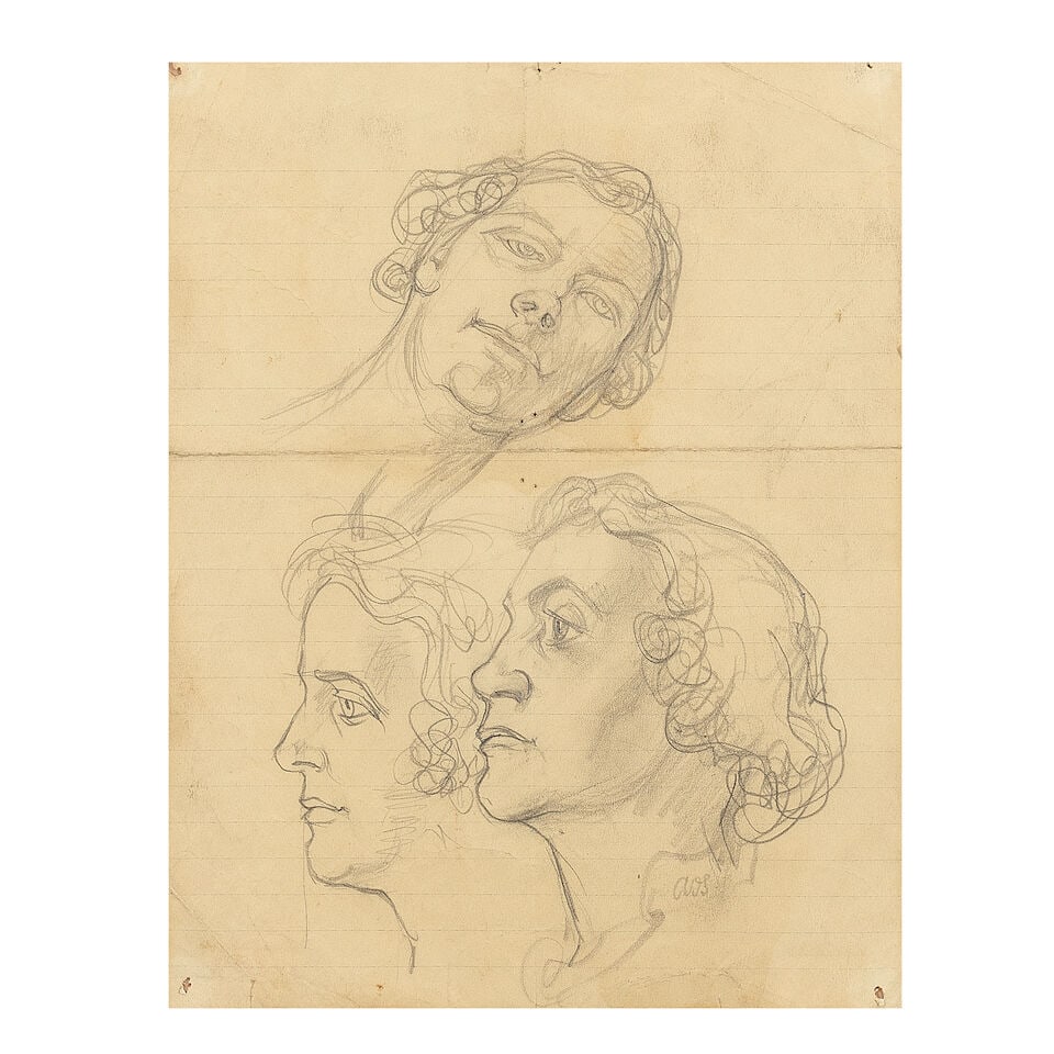 Austin Osman Spare (British, 1886-1956) Three Blakean Head Studies (Executed circa the 1950's): Austin Osman Spare (British, 1886-1956) Three Blakean Head Studies signed with initials 'AOS' (lower right) pencil on paper 22.5 x 17.5cm (8 7/8 x 6 7/8in). Executed circa the 1950's Footnotes: Proven