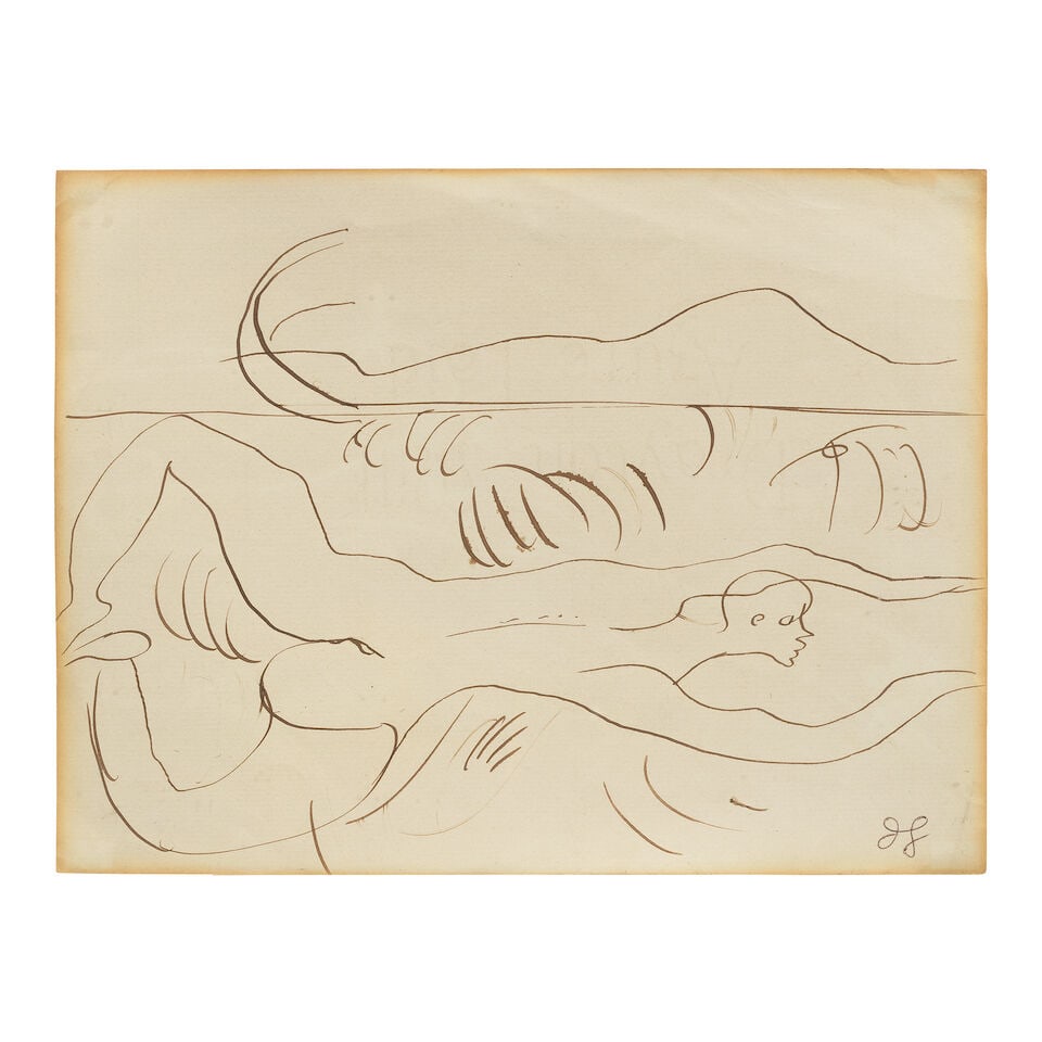 Duncan Grant (British, 1885-1978) Swimmer (Executed circa 1916-17): Duncan Grant (British, 1885-1978) Swimmer signed with initials 'DG' (lower right) pen and ink on paper 17 x 22.5cm (6 11/16 x 8 7/8in). Executed circa 1916-17 Footnotes: Provenance With The