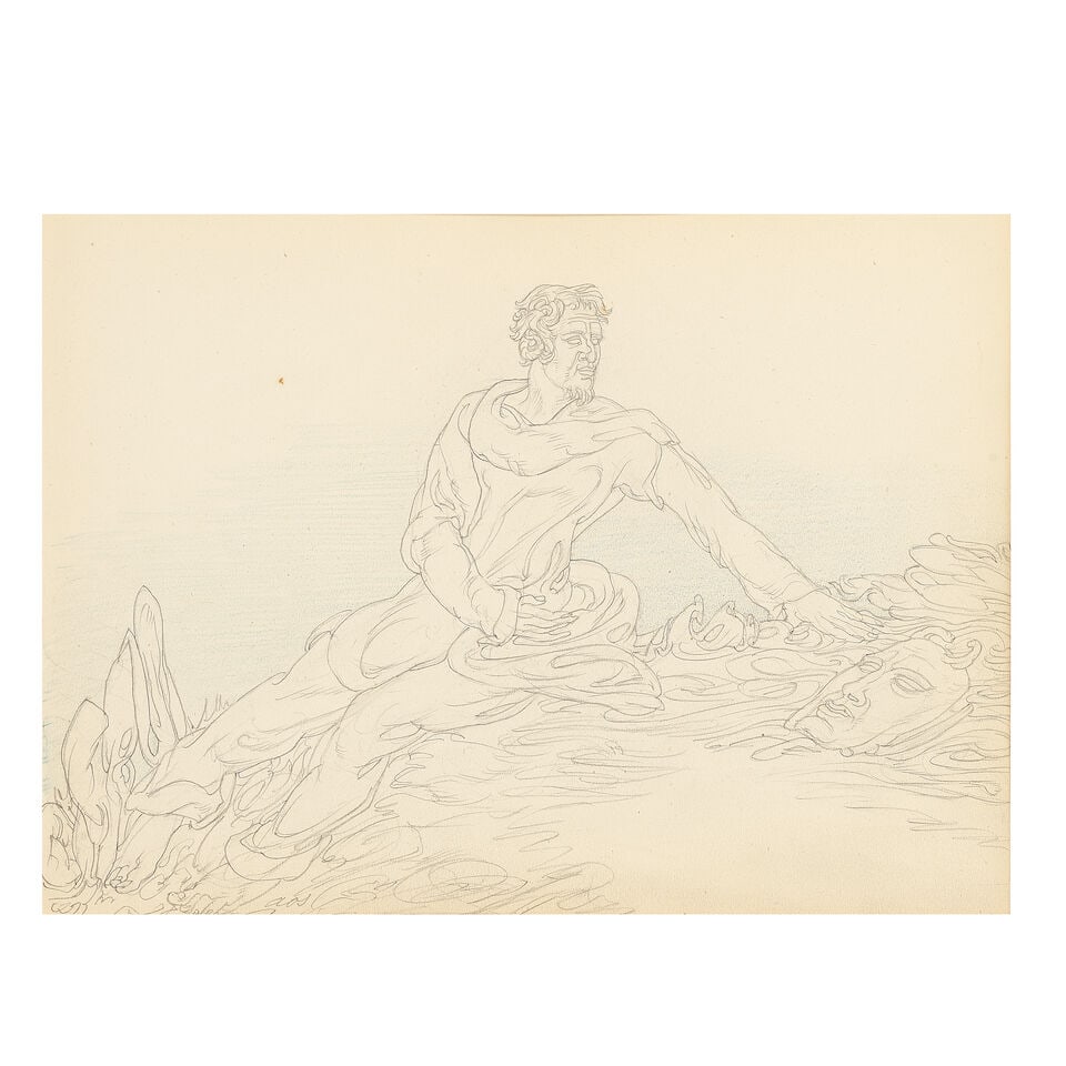 Austin Osman Spare (British, 1886-1956) Seated Bearded Man from Satyros Dux (unframed) (Executed...: Austin Osman Spare (British, 1886-1956) Seated Bearded Man from Satyros Dux signed with initials 'AOS' (lower left) pencil and coloured pencil on paper 17 x 24.5cm (6 11/16 x 9 5/8in). (unframed) Exec