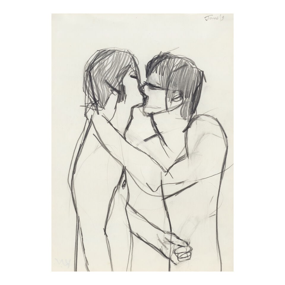 Keith Vaughan (British, 1912-1977) Kissing Figures I: Keith Vaughan (British, 1912-1977) Kissing Figures I dated 'June/9' (upper right); stamped with estate stamp 'KV' (on sheet verso) pencil on paper 26.5 x 19cm (10 7/16 x 7 1/2in). Footnotes: Provenanc
