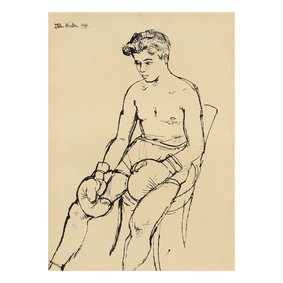 John Minton (British, 1917-1957) The Boxer: John Minton (British, 1917-1957) The Boxer signed and dated 'John Minton 1949.' (upper left) pen and ink on paper 37 x 26.5cm (14 9/16 x 10 7/16in). Footnotes: Provenance With Redfern Gallery, London,