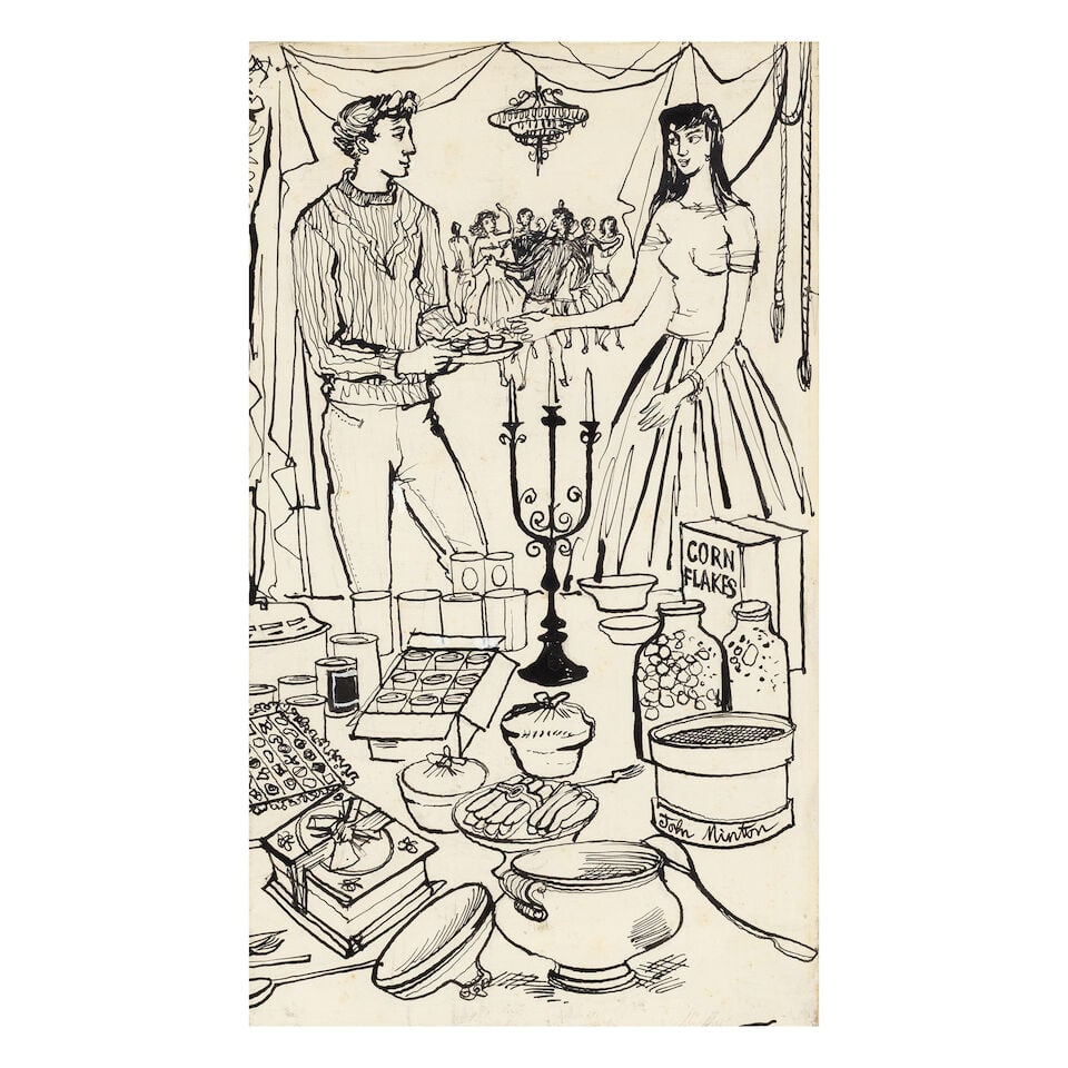 John Minton (British, 1917-1957) A Couple at a Dance, Design for the Albert E Reed stand (Execut... (1 of 3)