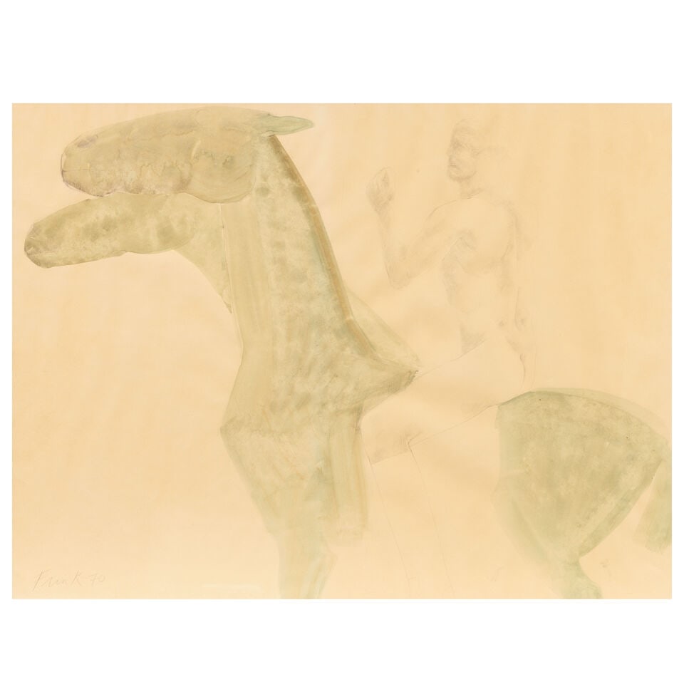 Dame Elisabeth Frink R.A. (British, 1930-1993) Horse and Rider: Dame Elisabeth Frink R.A. (British, 1930-1993) Horse and Rider signed and dated 'FRINK 70' (lower left) pencil and watercolour on paper 76 x 101cm (29 15/16 x 39 3/4in). Footnotes: Provenance Private