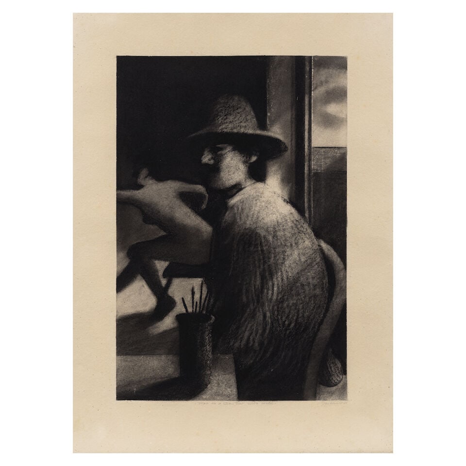 Bill Jacklin R.A. (British, born 1943) Man in a Straw Hat with Model (1 of 3)