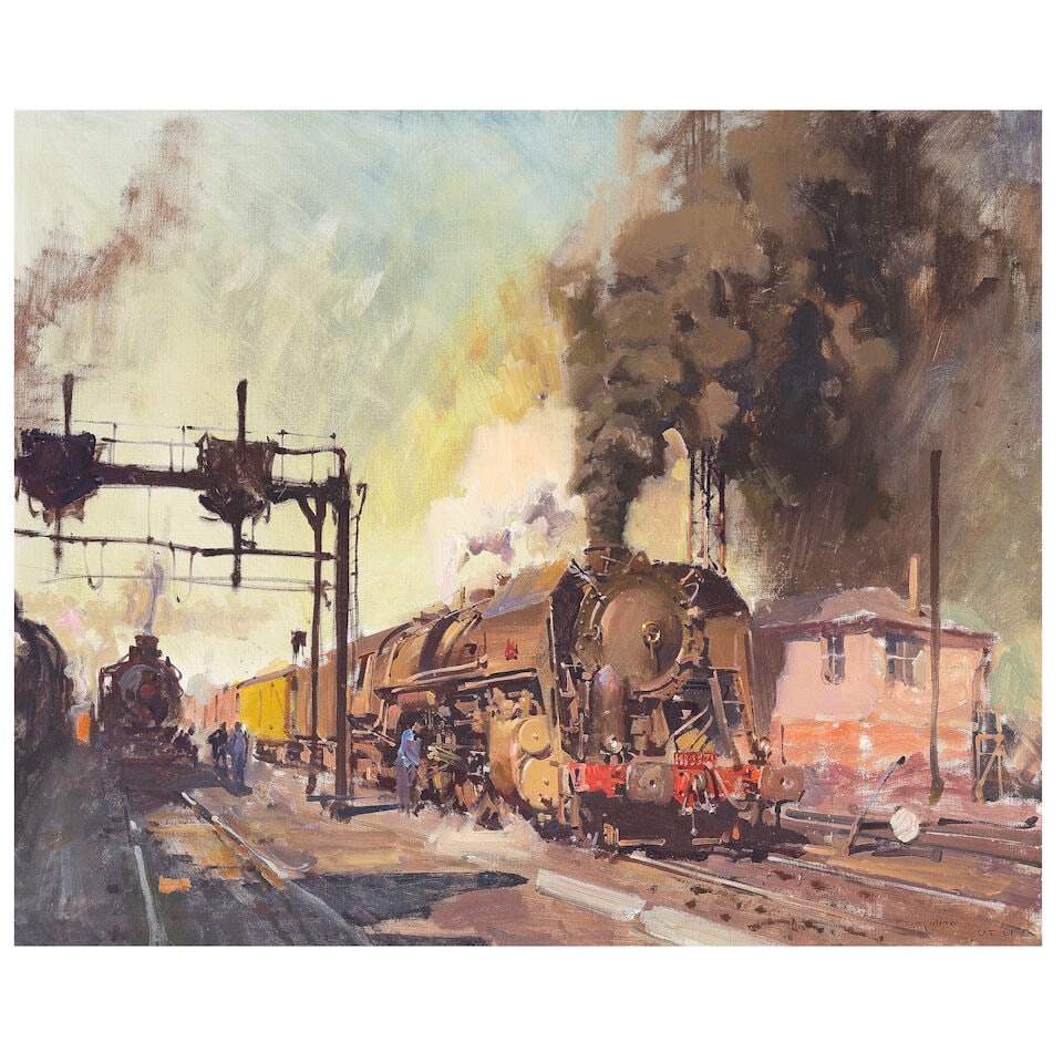 Terence Cuneo (British, 1907-1996) Trains in the Yard (1 of 3)