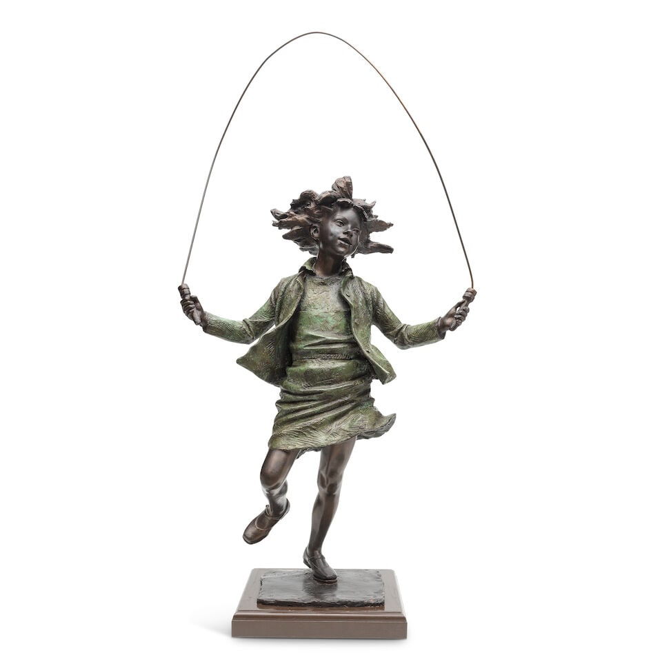 James Butler R.A. (British, 1931-2022) Skipping Girl 169.5cm (66 3/4in) high excluding base; 176...: James Butler R.A. (British, 1931-2022) Skipping Girl signed, stamped with monogram, dated and numbered 'I/IIII Butler 90' (to base) bronze with a green and black patina 169.5cm (66 3/4in) high excludi