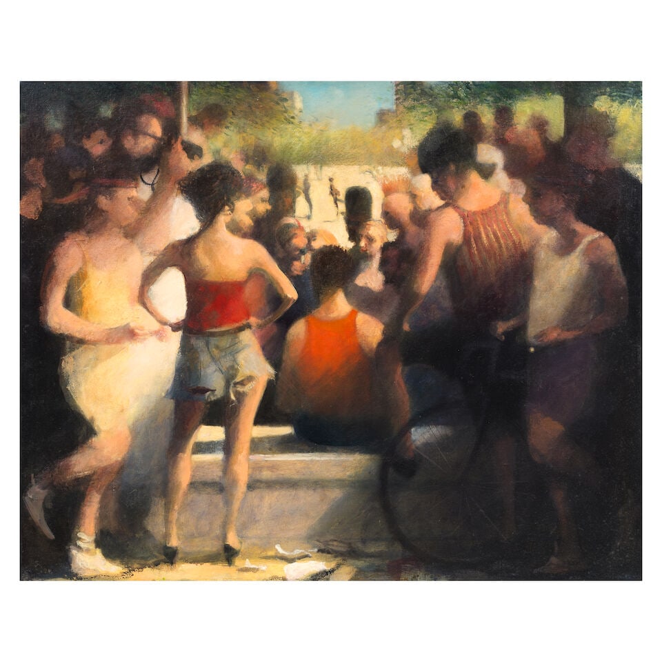 Bill Jacklin R.A. (British, born 1943) Study for Onlookers II: Bill Jacklin R.A. (British, born 1943) Study for Onlookers II signed, titled and dated 'Study for/Onlookers. II./(Washington Sq.)/Jacklin 89.' (on canvas verso) oil on canvas 61 x 76cm (24 x 29