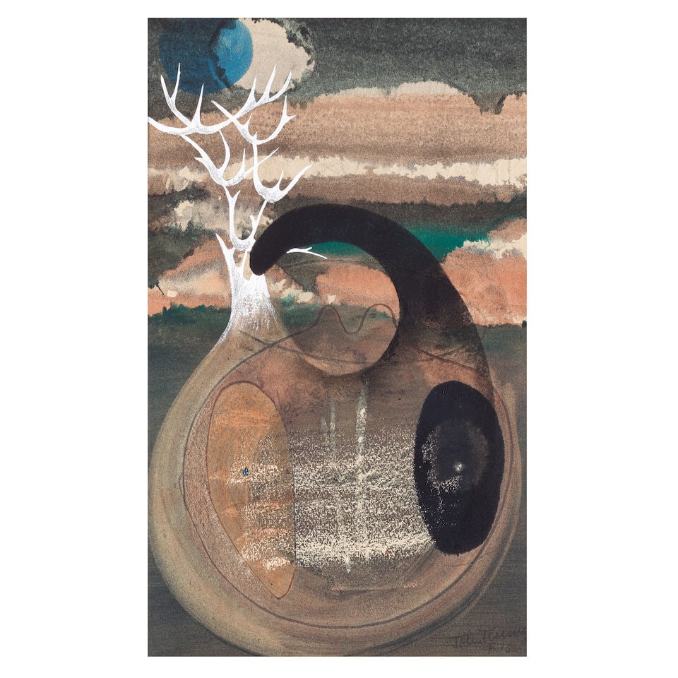 John Tunnard A.R.A. (British, 1900-1971) Allium Caelestium: John Tunnard A.R.A. (British, 1900-1971) Allium Caelestium signed and numbered 'John Tunnard/F.15' (lower right); further signed, titled, dated and numbered 'Allium/Caelestium/F.15 1963/John