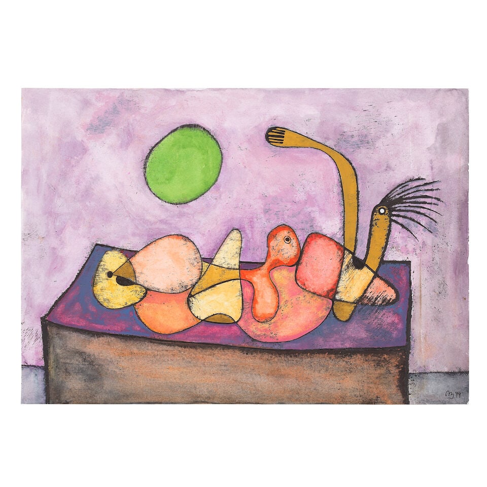 Desmond Morris (British, born 1928) Reclining Nude III (unframed): Desmond Morris (British, born 1928) Reclining Nude III signed with monogram and dated '99' (lower right); further signed, signed with monogram, dated and inscribed '15 Jan 99 (1) Desmond Morris' (on